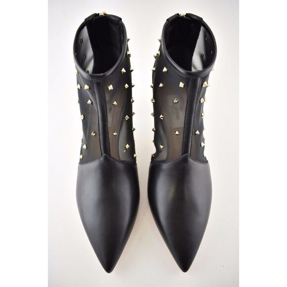Valentino Rockstud Shining Mesh Black Leather Stud Kitten Heel Ankle Bootie 36 - Picture 7 of 12